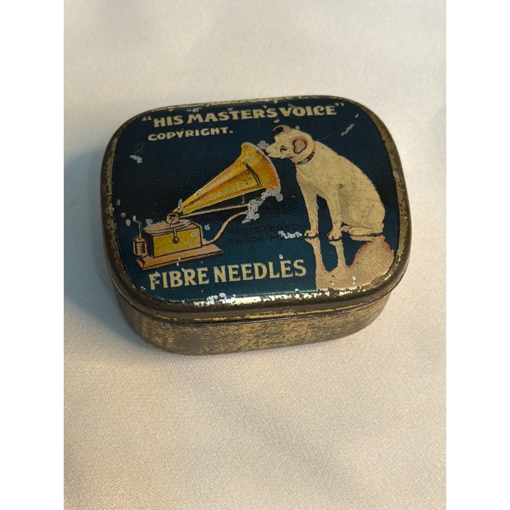 Vintage His Masters Voice Fibre Needles Tin Nipper Dog Gramophone Co Ltd Antique